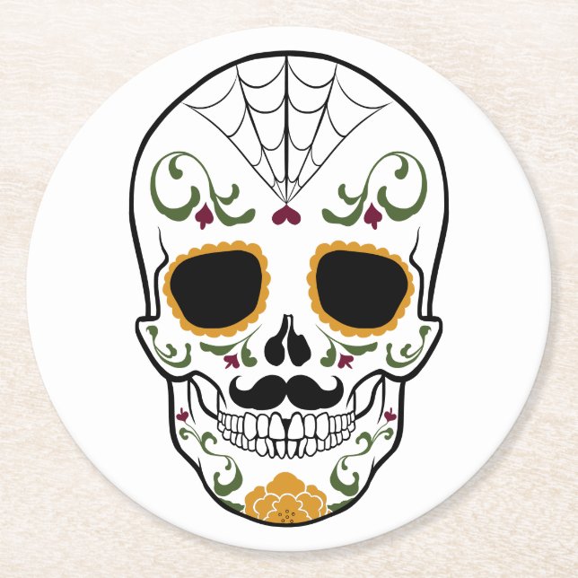 Customizable Sugar Skull Round Paper Coaster (Front)