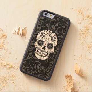 Customizable Sugar Skull with Gray Vines and Roses Carved® Maple iPhone 6 Bumper