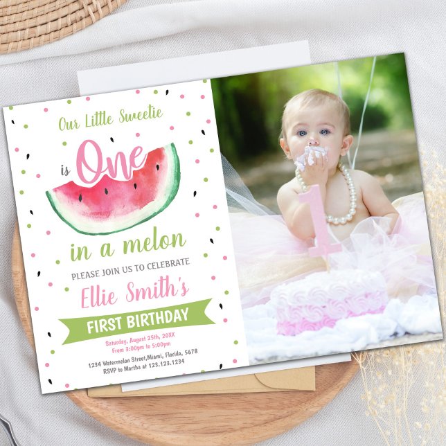 Customizable Summer Party Invitations for Kids (One Watermelon Birthday Invitation w photo)