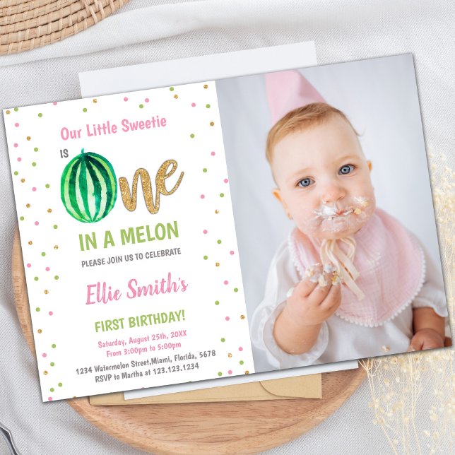 Customizable Summer Party Invitations for Kids (Green Watermelon Birthday Invitations w photo)