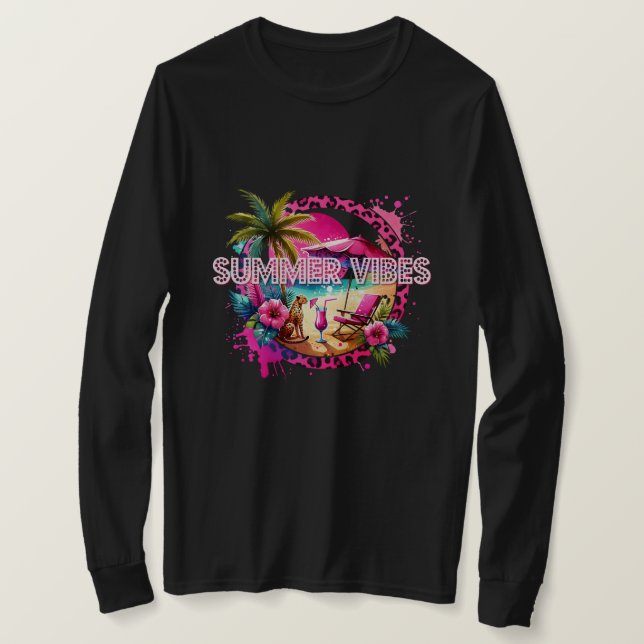 Customizable Summer Vibes, Pink Leopard Design T-Shirt (Design Front)