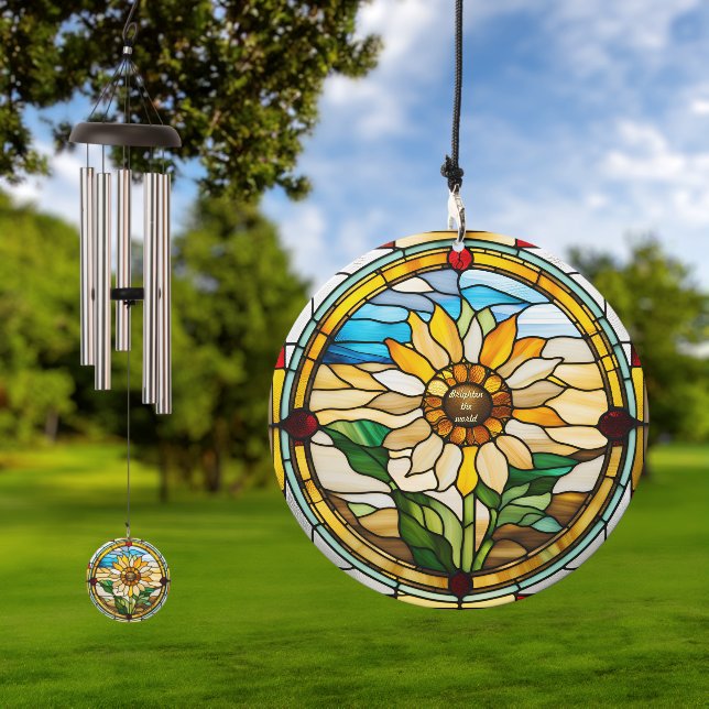 Customizable Sunflower Stained Glass Look  Wind Chime (Outdoor)