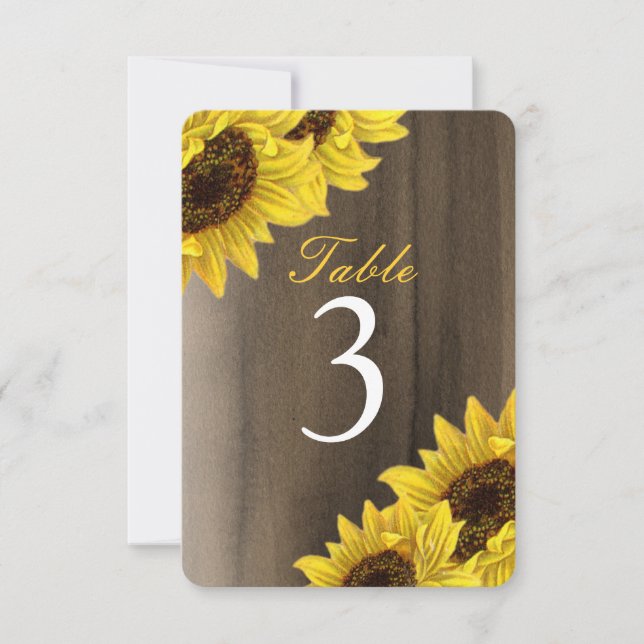 Customizable Sunflower Table Number Cards (Front)
