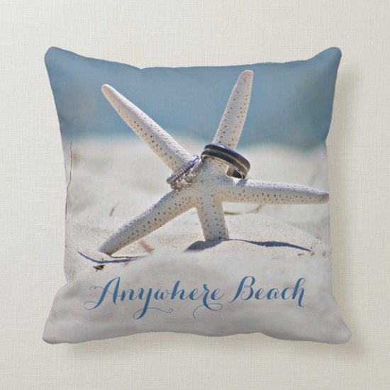 Customizable Sunny Beach With Starfish Rings Throw Pillow