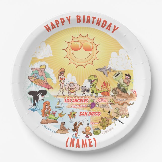 Customizable Sunny California Birthday Plate (Front)