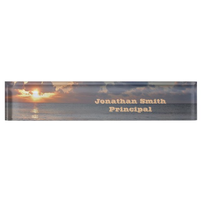 CUSTOMIZABLE "SUNSET OVER CARIBBEAN" DESK NAMEPL NAME PLATE (Front)