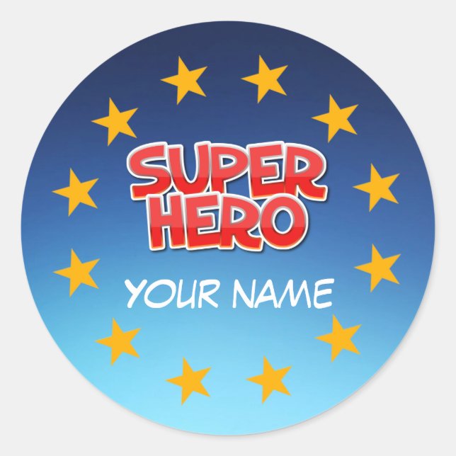 Customizable super hero classic round sticker (Front)