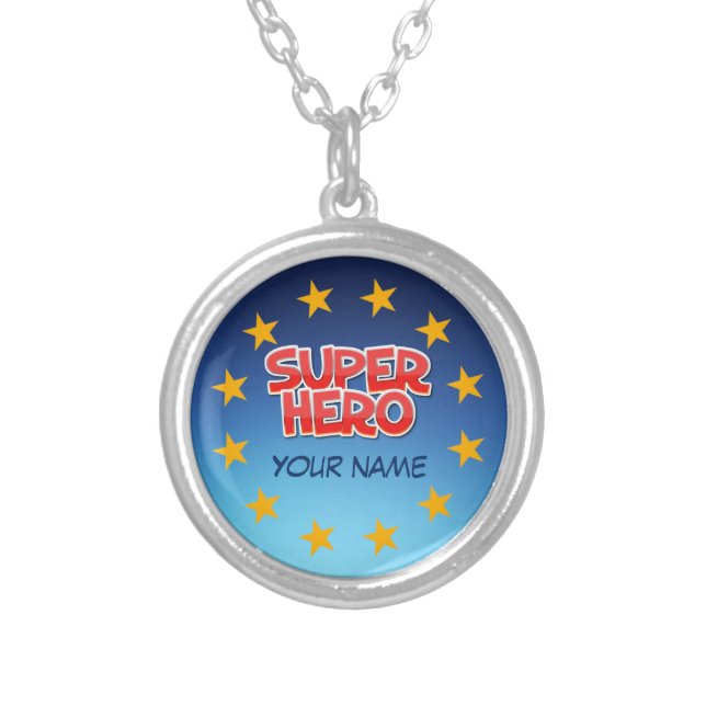 Customizable super hero silver plated necklace (Front)
