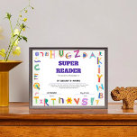 Customizable Super Reader StudentRecognition Award<br><div class="desc">Introducing the Customizable Super Reader Student Recognition Award, a fantastic way to celebrate young readers' achievements! This vibrant award features a fun design that highlights the joy of reading and encourages a love for books. Personalize it with the student's name, date, and a special message to make it truly unique....</div>