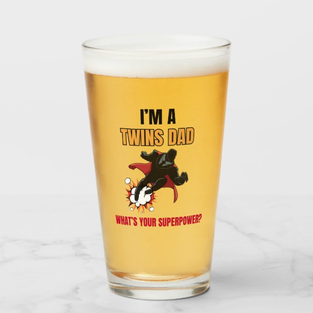Customizable Superhero Dad Twins Fathers Day Glass (Front Filled)