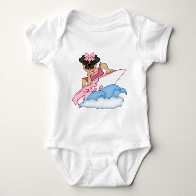 Customizable Surfer Pug Girl - Pink Baby Bodysuit (Front)
