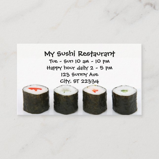 Customizable Sushi Restaurant Business Card (Front)