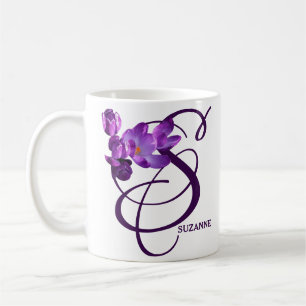 Customizable Suzanne name purple flowers monogram Coffee Mug