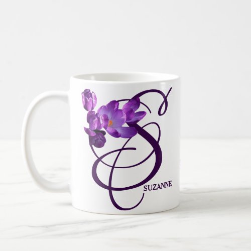 Customizable Suzanne name purple flowers monogram  Coffee Mug