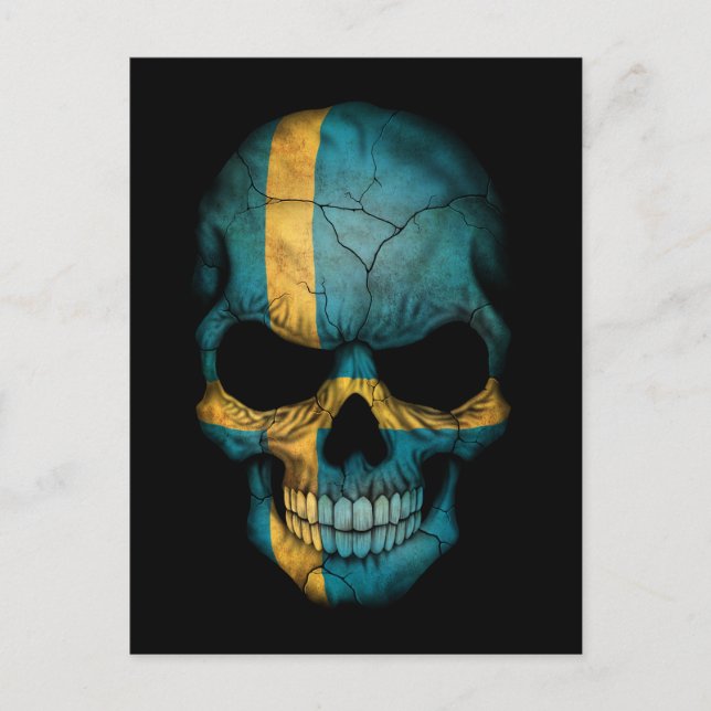 Customizable Swedish Flag Skull Postcard (Front)