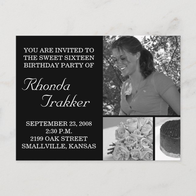 Customizable Sweet 16 Sixteen Card Invitation (Front)