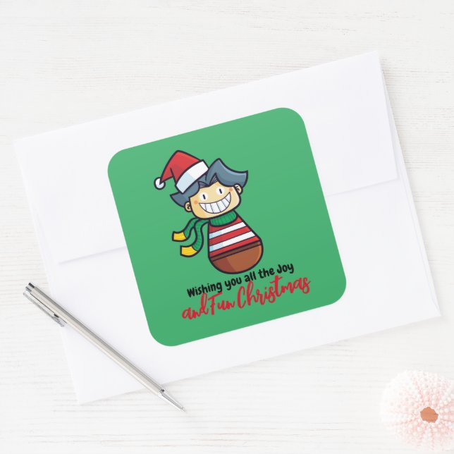 Customizable Sweet & Fun Christmas Square Sticker (Envelope)
