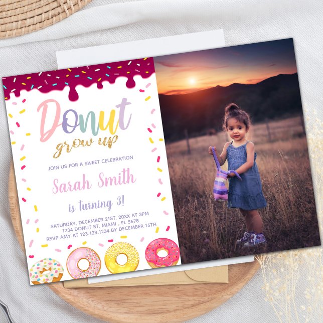 Customizable Sweet Party Invitations for Kids (Pastil Color Donut Birthday Invitations with photo)