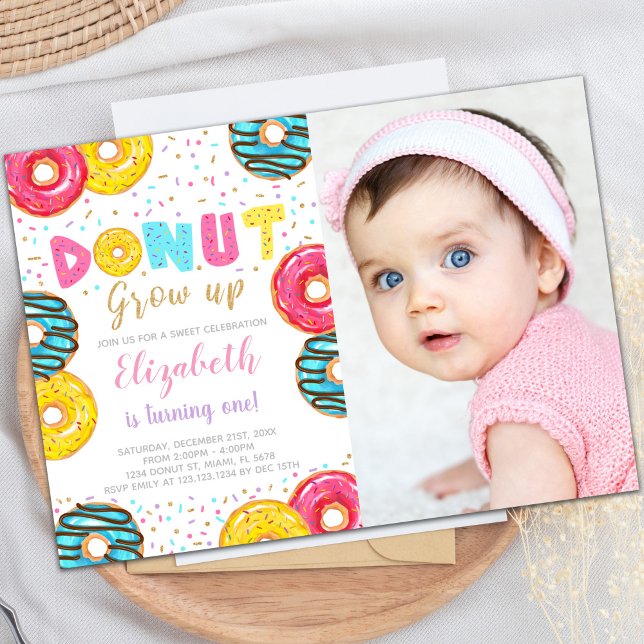 Customizable Sweet Party Invitations for Kids (Yellow Green Donut Birthday Invitations photo)