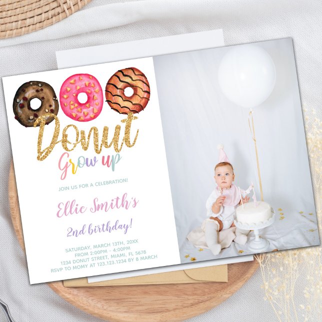 Customizable Sweet Party Invitations for Kids (3 Donut Birthday Invitations with photo)