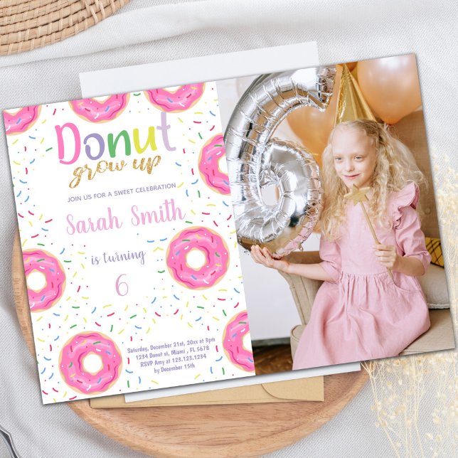 Customizable Sweet Party Invitations for Kids (Pink Donut Birthday Invitations with photo)