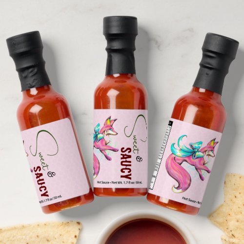 Customizable Sweet  Saucy Pink Kawaii Red Fox  Hot Sauces