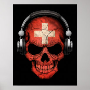 Customizable Swiss Dj Skull with Headphones Poster