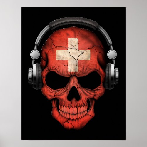 Customizable Swiss Dj Skull with Headphones Poster