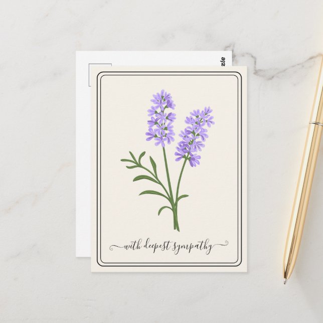 Customizable Sympathy Card with Hand-Drawn Flower (Front/Back In Situ)