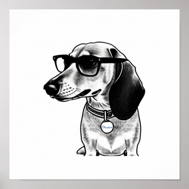 Customizable Tag Cute Dachshund with Glasses Poste Poster (Front)