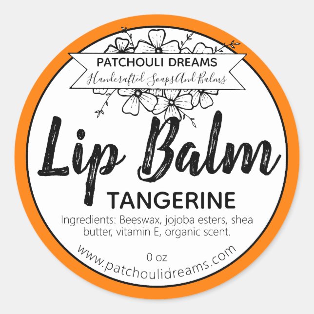 Customizable Tangerine Lip Balm Label Handmade (Front)