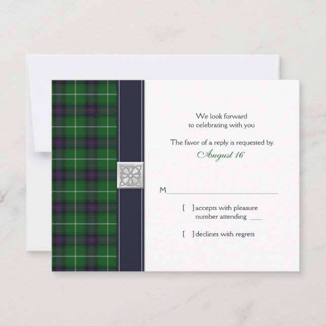 Customizable Tartan Celtic Wedding Reply Card (Front)