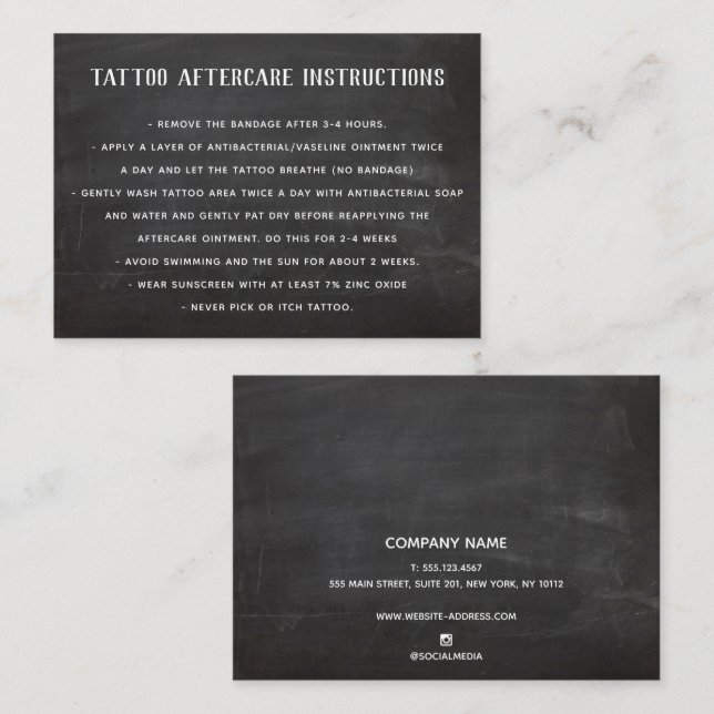 Customizable Tattoo Aftercare Instructions  Black  Business Card (Front/Back)