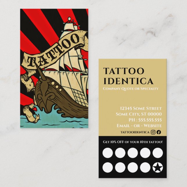 customizable tattoo coupon loyalty card (Front/Back)