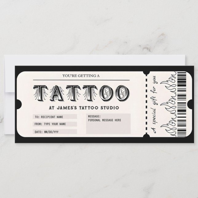 Customizable tattoo Gift Certificate Card Voucher (Front)