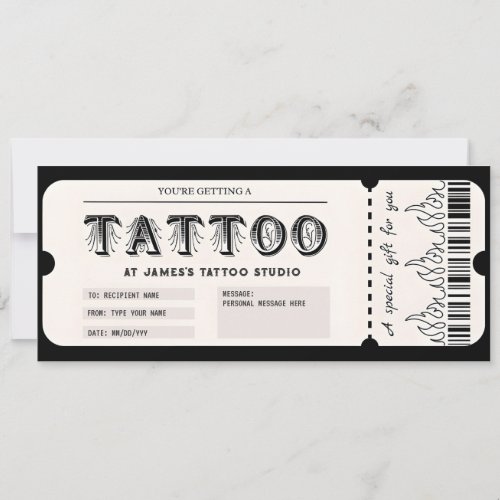 Customizable tattoo Gift Certificate Card Voucher