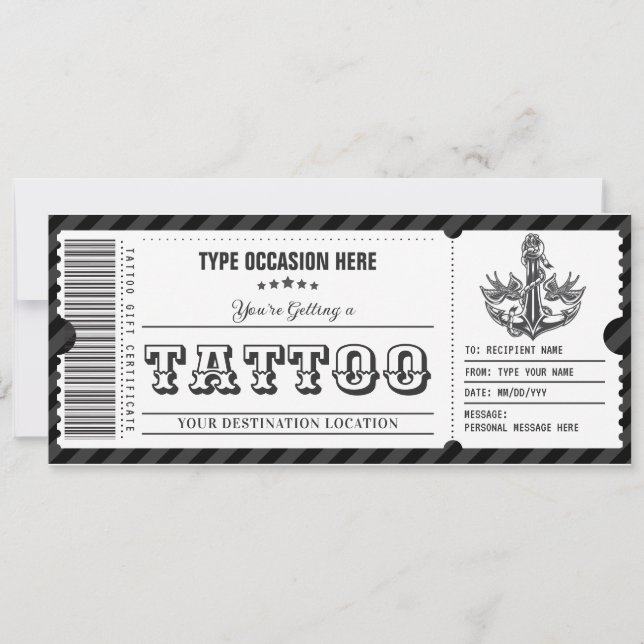 Customizable Tattoo Gift Certificate Invitation (Front)
