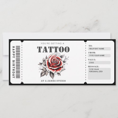 Customizable Tattoo Gift Certificate Ticket Invitation