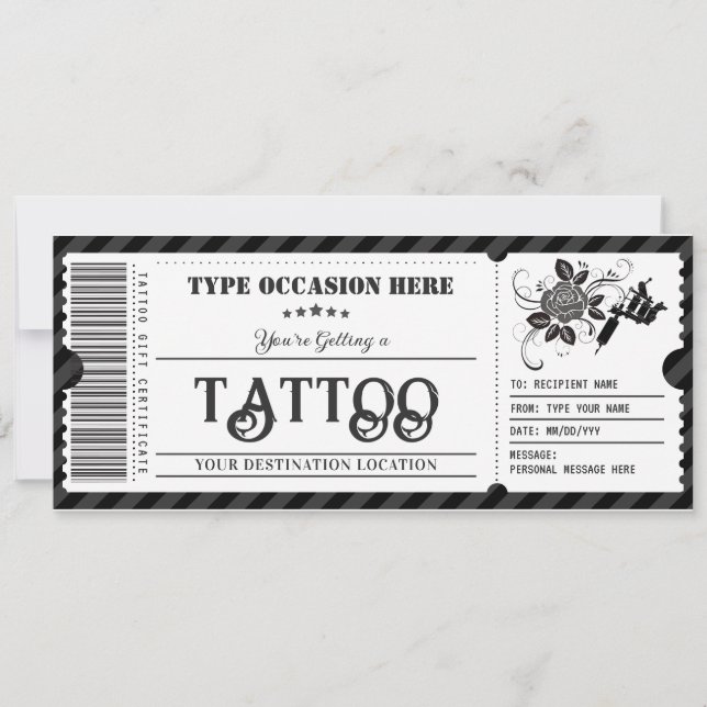 Customizable Tattoo Gift Certificate Voucher  Invitation (Front)