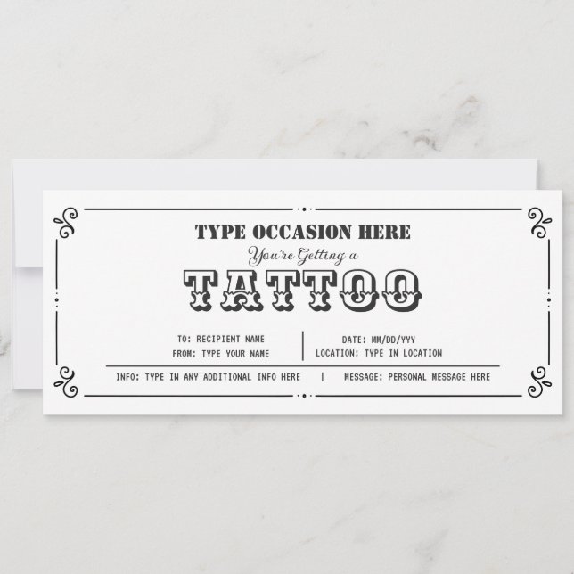 Customizable Tattoo Gift Voucher Any Occasion Invitation (Front)