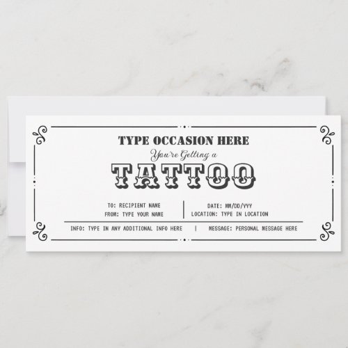 Customizable Tattoo Gift Voucher Any Occasion Invitation