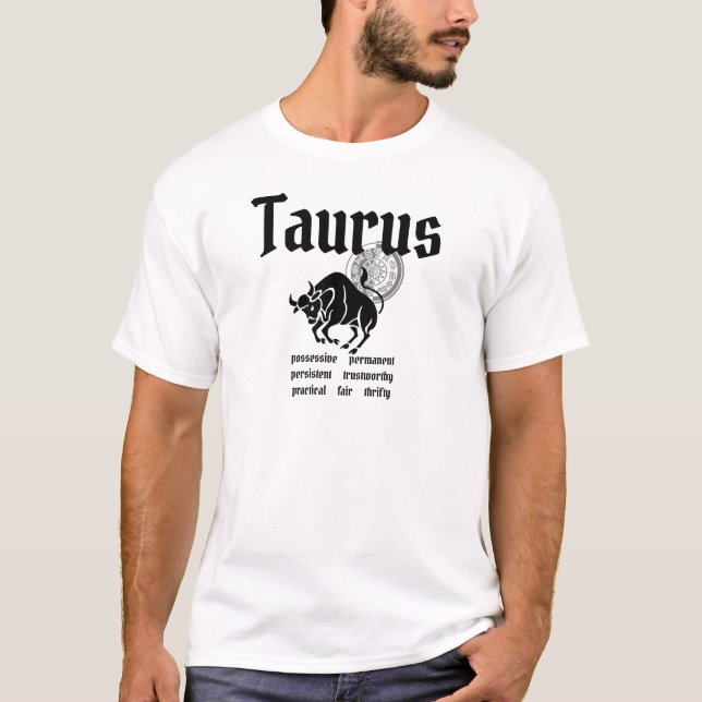 Customizable Taurus traits Greek-style Zodiac T-Shirt (Front)