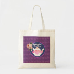 Customizable Tea Shop Heart Floral Teapot Tote Bag
