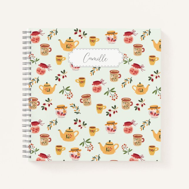 Customizable Tea Time Seamless Pattern Notebook (Front)