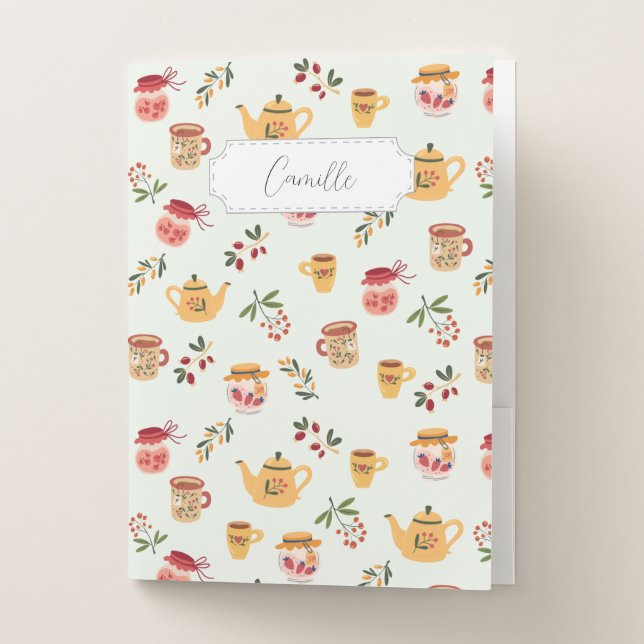 Customizable Tea Time Seamless Pattern Pocket Folder (Front)