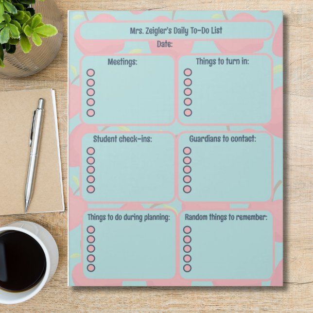 Customizable Teacher Daily To-Do List Notepad (Personalized teacher notepad, teacher to-do list to achieve all your goals!)