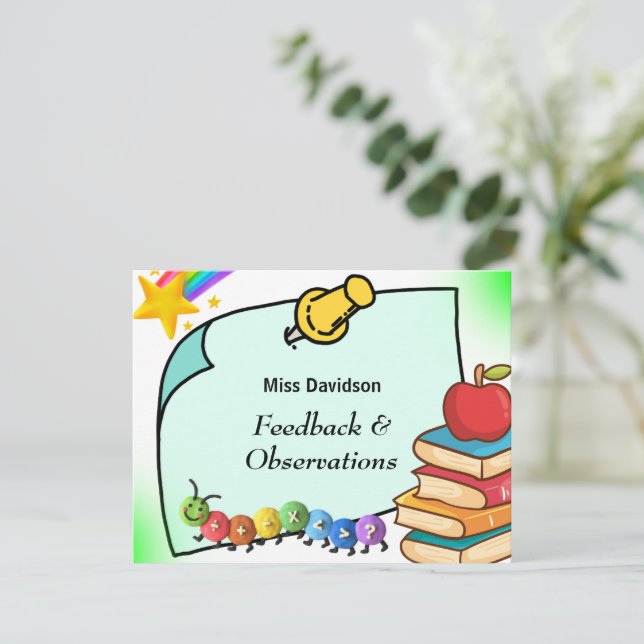 Customizable Teacher Feedback Comment to Student  Note Card (Standing Front)