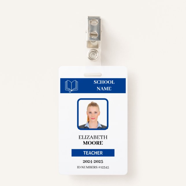 Customizable Teacher & Student ID Card Template Badge (Front with Clip)
