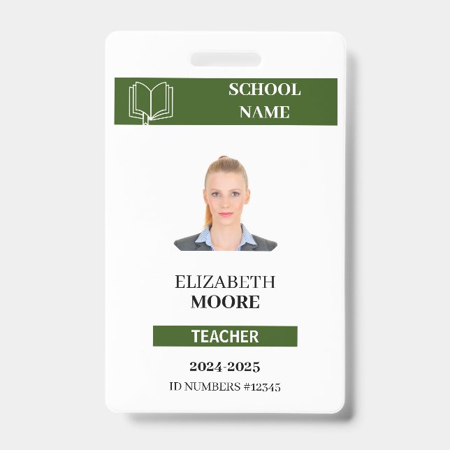 Customizable Teacher & Student ID Card Template Badge (Front)