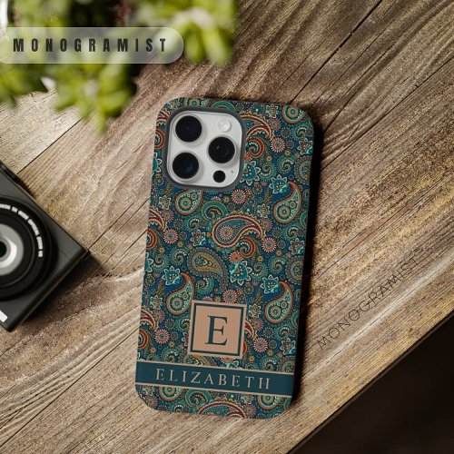 Customizable Teal Blue Green Paisley Pattern iPhone 15 Pro Max Case